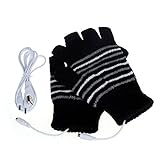 Livoty USB Heating Winter Gloves Women Man Hand Warm Gloves Heated Fingerless Mitten Washable (Black)