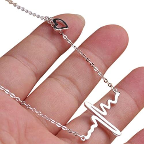 Necklace for Women, Perman EKG Heartbeat Rhythm and Heart Shaped Pendants Necklace