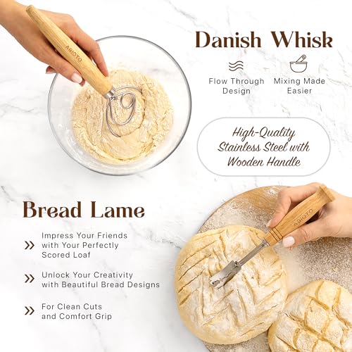 Sourdough Starter Kit with 10" Round & 11" Oval Banneton Proofing Basket and 34oz Starter Jar - Beginner-Friendly Sourdough Bread Baking Supplies and Baking Gifts for Women, Men, and Bread Bakers