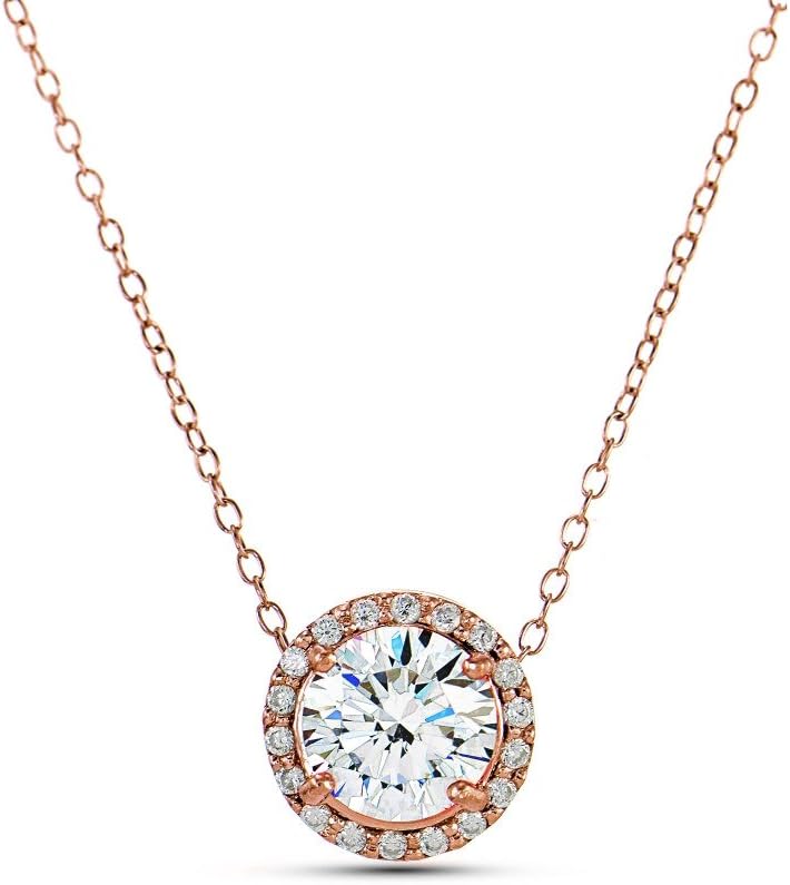 Lovve Cubic Zirconia Round Halo Bridal Necklace with 18 inch Chain, Options