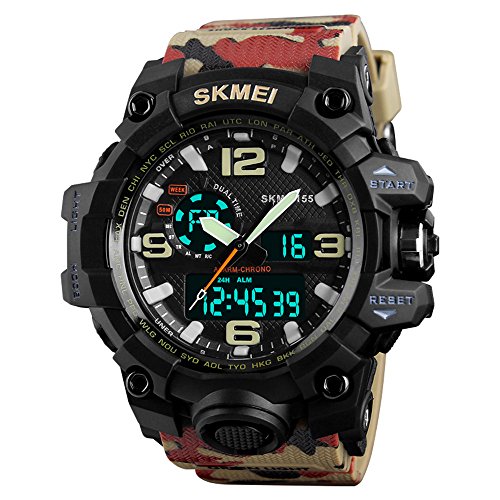 Men's Analog Digital Sports Watch Military Watch Big Dual Time Waterproof Wrist Watch LED Stopwatch