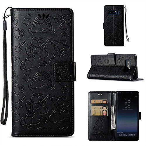 BoxTii Galaxy Note 8 Case, Leather Case [with Screen Protector], Anti-Scratch Wallet Case with Card Holders, Stand Function and Wrist Strap for Samsung Galaxy Note 8 (Black)