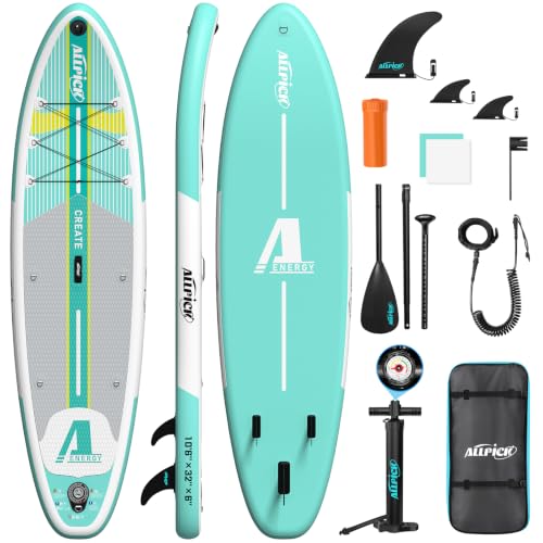 ALLPICK Stand Up Paddling Board Aufblasbar, SUP Set, 200kg(HimmelGrün)