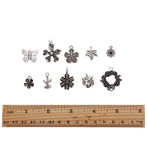 KeyZone Wholesale 100 Pieces Tibetan Silver Plated Mixed Jungle Animal Plant Charms Pendants DIY for Jewelry Making and Crafting - Thumbnail 3