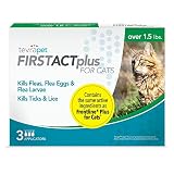 TevraPet FirstAct Plus Flea and Tick Topical for Cats over 1.5lbs, 3 Dose Flea and Tick Prevention. Waterproof Flea and Tick Control for 3 Months