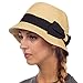 Womens 100% Paper Straw Ribbon Bow Accent Cloche Bucket Bell Summer Hat