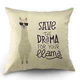 Llama Pillow Case Cute Alpaca with Glasses with Lettering Quote Save The Dream for Your Llama Throw Pillow Case 18" x 18" Inch Cotton Linen Cushion Cover for Men Women White