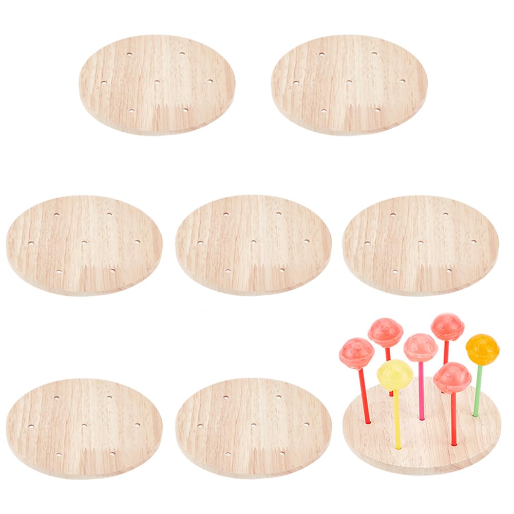 FINGERINSPIRE 8 pcs Cake Pop Stand Display 12 cm 56 Hole Rustic Sucker Display Stand Mini Rounded-Shaped Wooden Lollipop Display Holders Fit 0.17 inch/4.3mm Lollipop Sticks for Dessert Table