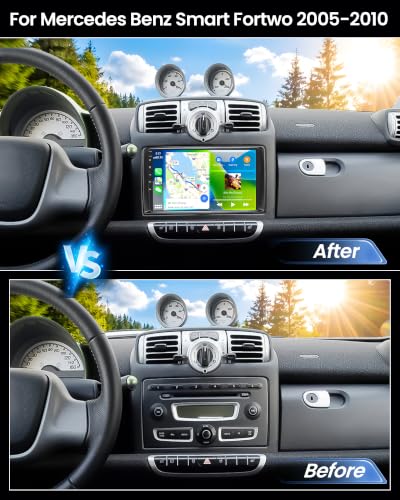 SIXWIN Autoradio per Mercedes Benz Smart 451 Fortwo 2005-2010, 9 Pollici IPS HD Schermo con CarPlay Wireless e Android Auto, Mirror Link, Vi-Link, Bluetooth, FM RDS, DSP, SWC e Telecamera
