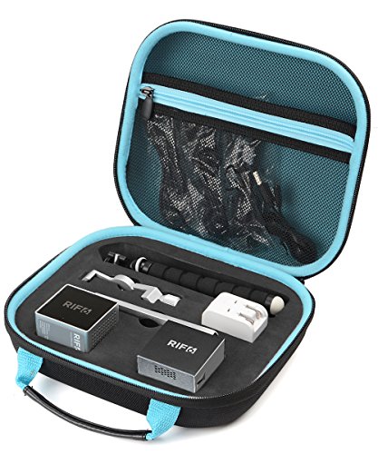 Customized Protective Case for RIF6 Cube Pico Video Projector, Secured Blocks for RIF Cube Projector, Speaker, Tripod, Mount and Cable, Zipper mesh Pocket for Other Accessories (Black+Blue)