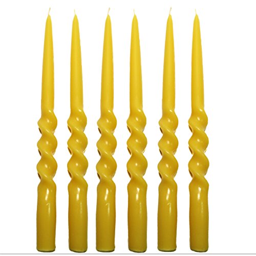 BCandle 100% Pure Beeswax Spiral Twist Taper Candles Organic - 10 Inch Tall, 5/8 Inch Diameter, Hand Made (6)