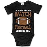 On Sundays We Watch Football with Daddy - Cute Baby Bodysuit Short Sleeve Romper Black