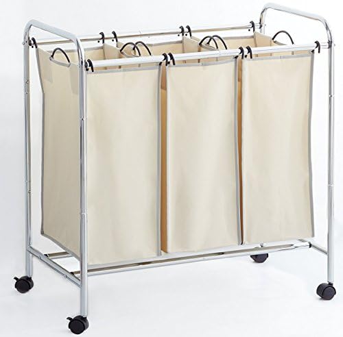 Aotuno Mobile 3-Bag Heavy-Duty Laundry Hamper Sorter Cart