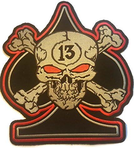 Over 80% Large Embroidered Military Army Patches Appliques Badge Patch Sew Iron On Skull w/ 13th Black Spade Cool Punk Look for Trucker Biker Rider Jacket Jeans Bag