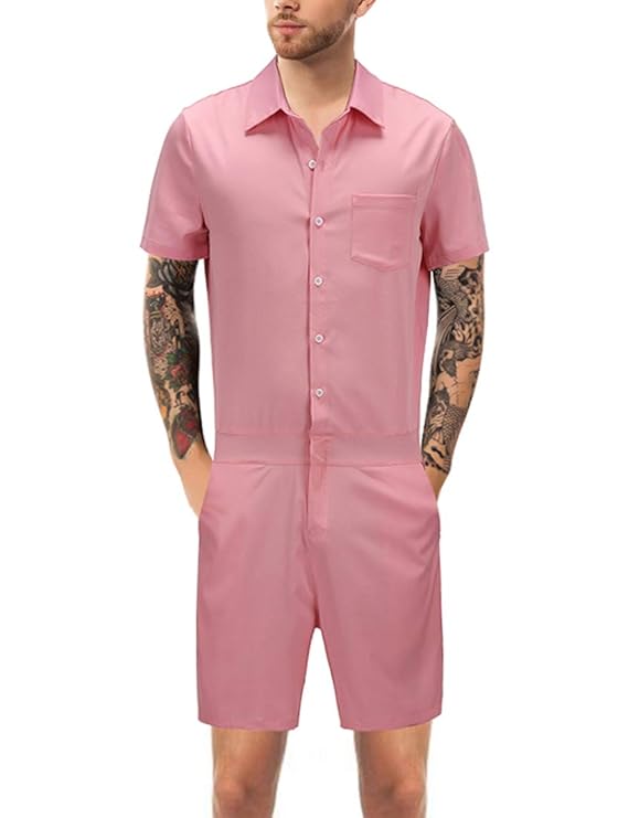 URVIP Herren Sommer Jumpsuit Kurz Onesie Overall Freizeit Strand Mode Streetwear