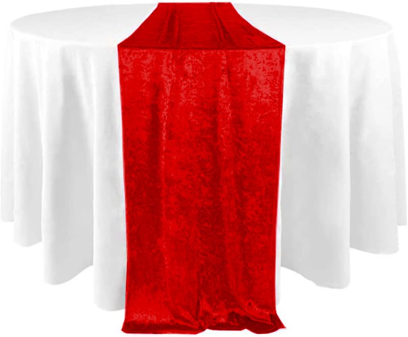 Elegant Event Essentials - Crushed Velvet Party Long Table Runner - For Spring Party, Wedding, Reception, Banquet, Home Dining Space Christmas Decoration (12” x 108”/30.48 x 274.32cm) - Red