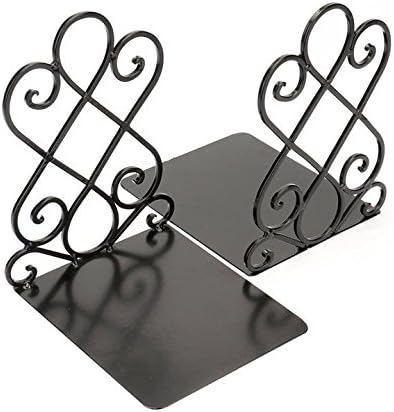 Aishine 2.2LB Heavy Duty Bookend Holder Long Base, Luxury Art Book Stand Retro Antique Style, Felt Pads to Protect Bookshelf Bookcase -Black,1 Pair