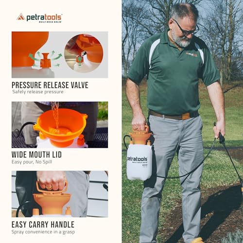 PetraTools HD101 Garden Pump Sprayer, 52-in Long Hose & 2 Nozzles, 1 Gallon | Weed Sprayer 1 Gallon w/ Easy Carry Handle & Built-In Filters - For Watering, Fertilizing, Rock Glue, Mulch Glue Applications