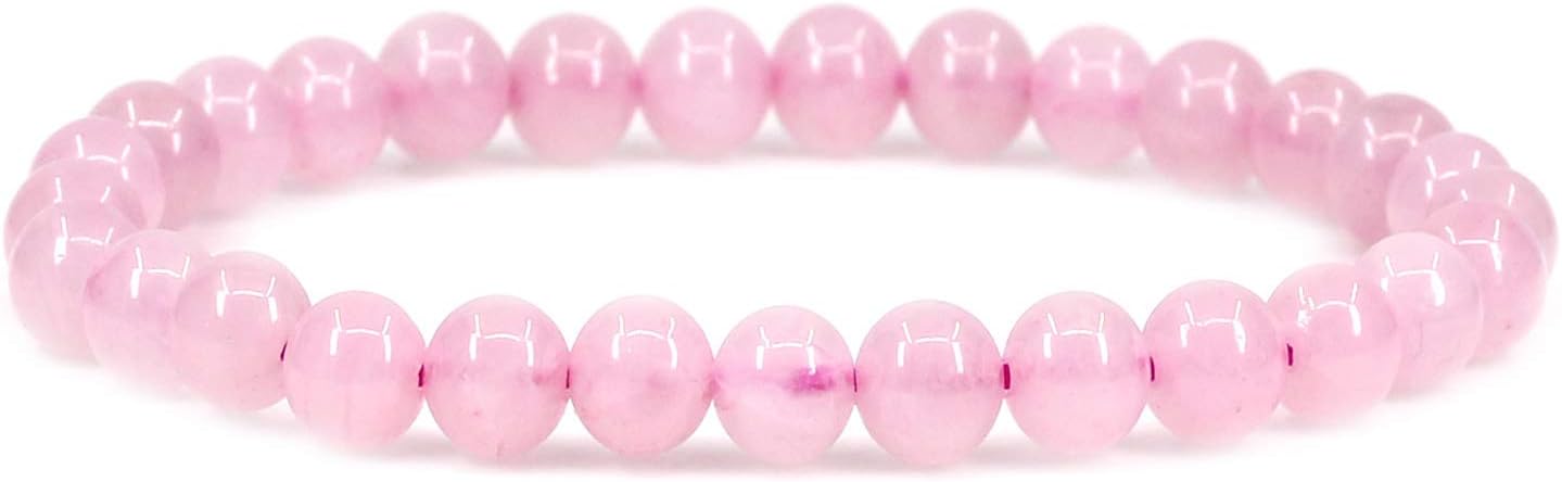 Natural Rose Crystal 6mm Round Beads Stretch Bracelet 7 Inch