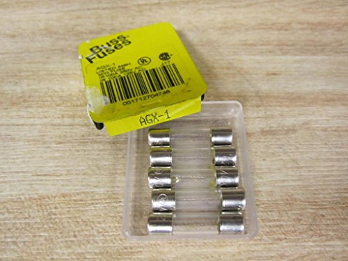 Bussmann AGX-1 AGX Series Fuse, Fast Acting, 1 Amp, 250V, Glass Tube, 1/4" x 1" (Pack of 5)