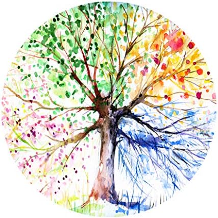 Tree Round Rug 3 Ft, Four-Season Color Tree of Life Non Slip Round Area Rug Washable Bedroom Living Room Study Kids Playing Floor Mat Carpet, 3 Feet,Colorful