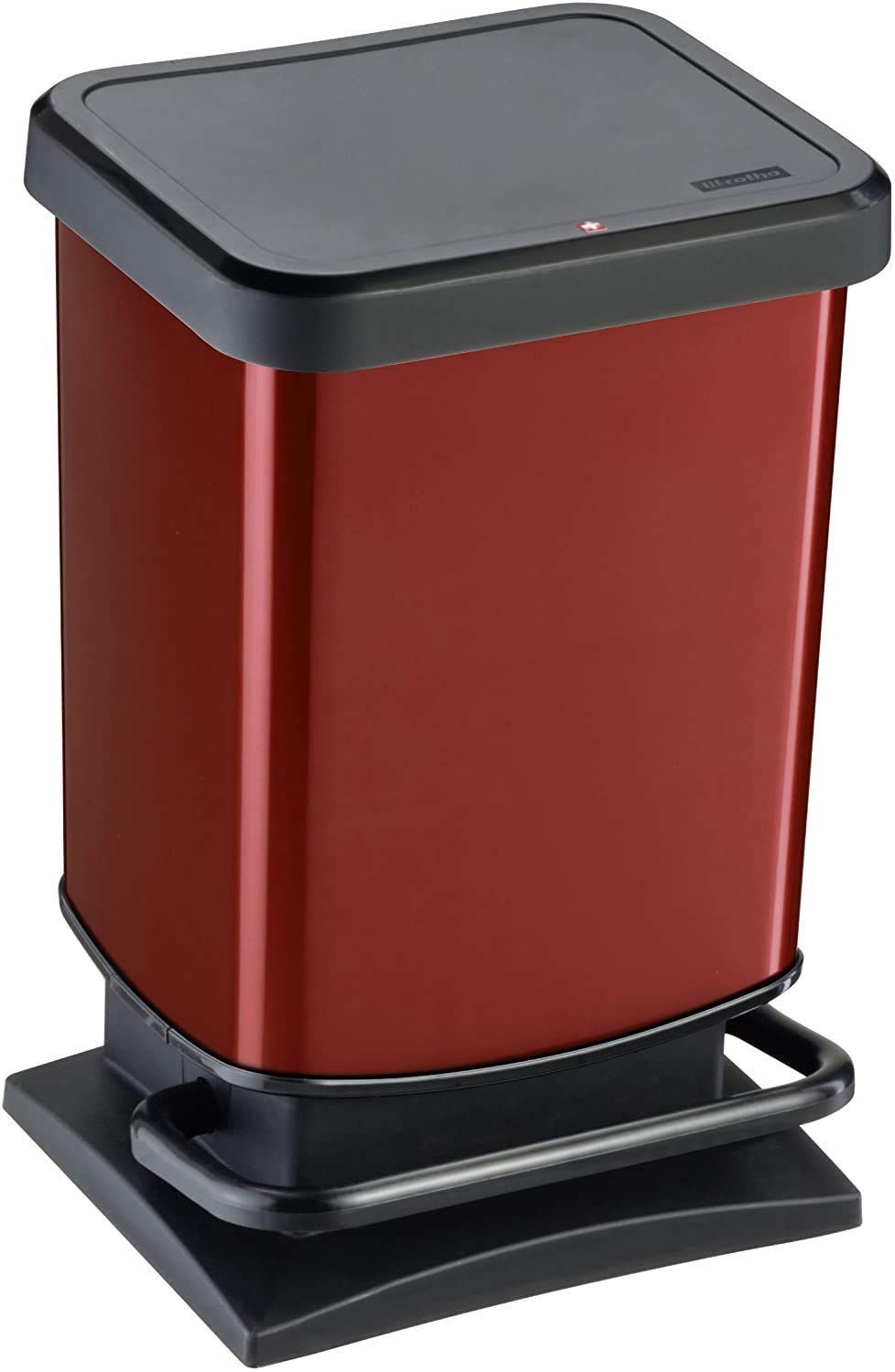 Rotho, Paso, Waste bin 20l with pedal and lid, Plastic (PP) BPA-free, red metallic, 20l (29,3 x 26,6 x 45,7 cm)