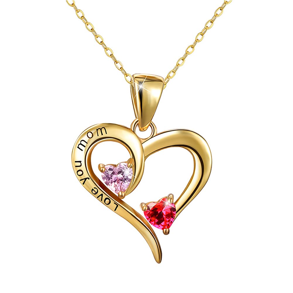 PEARLOVE Heart Necklace,Gold Plated 925 Sterling Silver Necklace,Heart Pendant with Cubic Zirconia Necklace for Women Girls