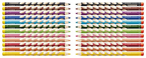 STABILO EASYcolors Colouring Pencils for Left-Handers Comfortable Grip with Sharpener - Assorted Colours (Wallet of 12)