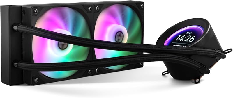 X-240 LCD BLACK - Refrigeración líquida ARGB con pantalla LCD personalizable, Intel y AMD, 2 ventiladores 120mm control PWM, bomba base de cobre, radiador doble aluminio, negro