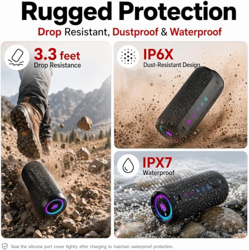TIMU Portable Bluetooth Speaker, Powerful Sound Wireless Speaker: Boost Bass, Bluetooth 5.4, 24H Playtime, 8 RGB Modes, IPX7 Waterproof, TWS Pairing, Beach/Vacation Essentials, Gift Ideas（Black）