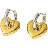Chunky Heart Hoop Earrings for Women Two Tone Love Statement Drop Earrings Trendy Stainless Steel Huggie Earrings Dainty Jewelry Gifts