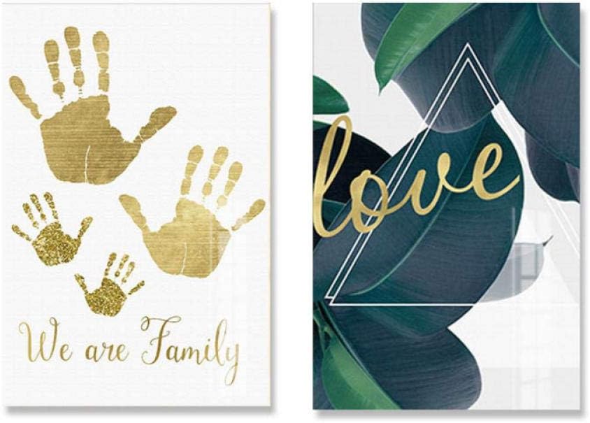 mkglu Nordic Decorative Paintings Gold Palm Print Poster Green Leaf Minimalist Letter Wall Art Pictures for Living Room Decoration -60x80cmx2pcs- no Frame