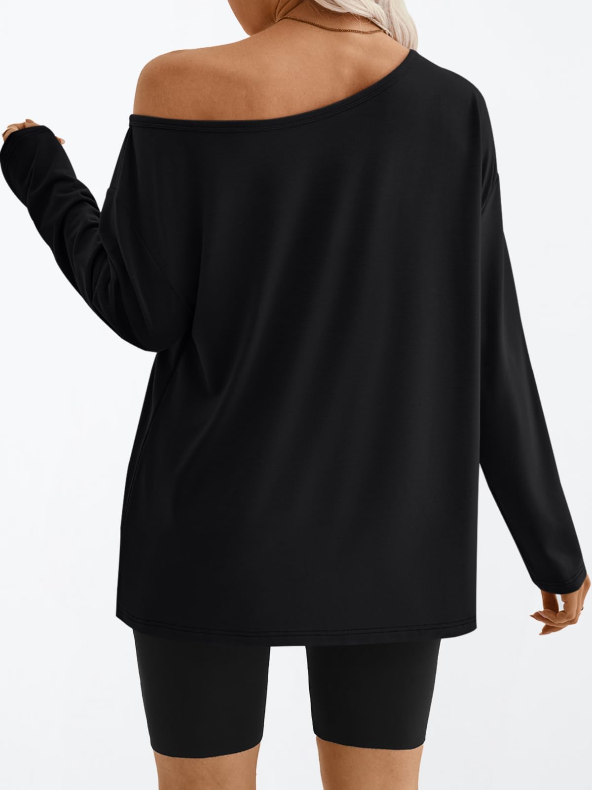 Trendy Queen Womens Off The Shoulder Tops Oversized Tshirts Long Sleeve 2025 Casual Basic Tees