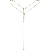 Mikovivi Lariat Gold Necklace for Women, Dainty Gold Long Necklaces Y-Shaped Body Chain Zirconia Pendant Non-Tarnish Simple Drop Dangle Chain Summer Beach Accessories for Women Jewelry Gift