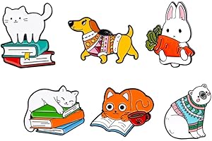 LOKDRA 6 Pcs Anime Brooch Pins Enamel Pins for Backpacks Clothing Jackets Hats Kawaii Cartoon Cat Dog Decoration Gifts