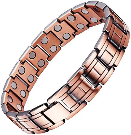 UINSTONE Men’s Bracelet made from PURE Copper, elegant MAGNETIC THERAPY Bracelet with DOUBLE row High Strength Neodymium Magnets, helps to relief Joint Pain, Arthritis, RSI, &amp; Carpal Tunnel