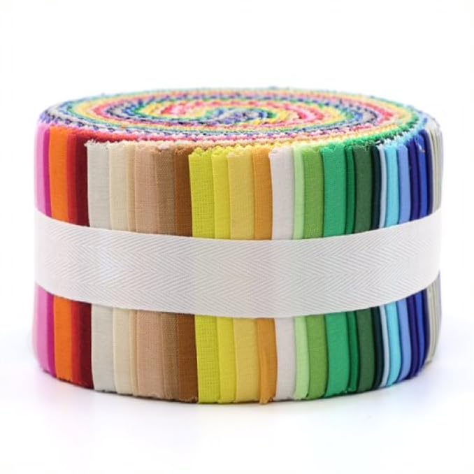 CraftsFabrics 100% Cotton 40Pcs/Roll Pre-Cut Jelly Rolls Strips 2.5"x 44" Wide Ideal for Quilting, Scrapbooking, Sewing, Arts & Crafts, Patchwork; Rainbow Harmony