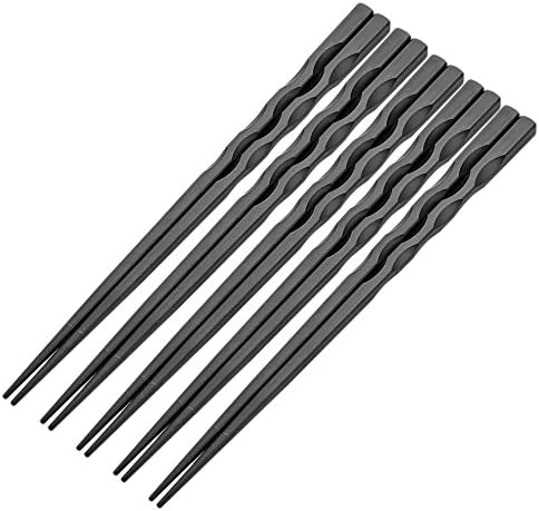 Seenzer 5 Pairs Alloy Chopsticks with Non-Slip & Non-toxic Fine Head Pointed Chopsticks Black Reusable Set for Family Use (8.7 Inches, Wave)