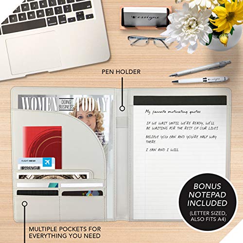 Classic Business Padfolio/Portfolio Folder by essigne - Duo Tone Black & Ivory Notepad Holder/Resume Folder - Perfect for Meetings & Interviews - the Essential Padfolio for Women Doing Business Today