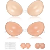 Ovlospa Adhesive Strapless Bra for Women Sticky Silicone Invisible Push up Bra with Nipple Covers for Backless Dress