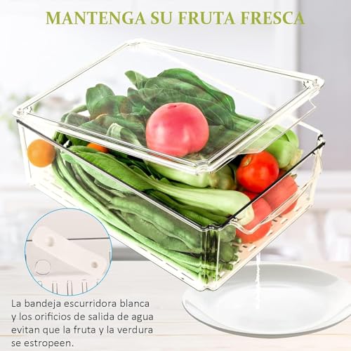Ausein Juego de 14 Organizadores de Refrigerador, Contenedores de Acrilico de Nevera Transparentes con Tapas, Recipientes para Congelar Alimentos sin BPA para Frutas y Verduras, para Cocina