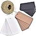 Lwestine 150pcs Kraft Paper Gift Tags, Blank Card with 100 Feet Natural Jute Twine for Crafts & Price Tags Lables (Brown, White, Black)