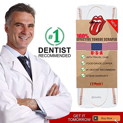 Tongue Scraper, 2 Pack Tongue Scrapers 100% Effective Tongue Cleaner Reusable Dishwasher Safe Dental Tongue Scraper with Handy Carrying Store Case - New Copper