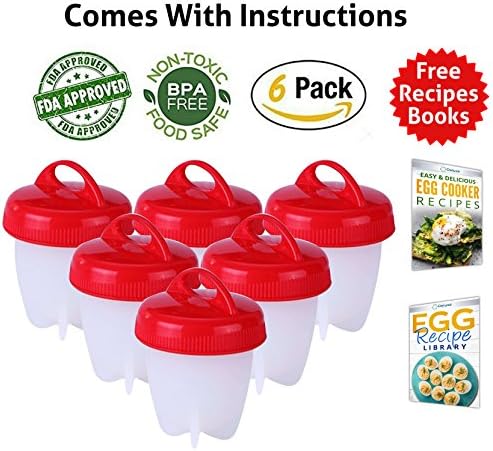 Egg Cooker Egglettes Silicone 6 Pack - Includes Instructions, Two Free Recipe Ebooks, Boiled, Poached, Deviled, Hard, Soft, Steamer, As Seen On Tv, Rapid, Set, Without Shell