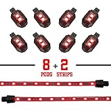 2nd Gen Premium Red 8 Pod 2 Strip LED Motorcycle Engine & Ground Neon Accent Light Kit with 4-key Remote for Harley Davidson Honda Yamaha Suzuki Kawasaki Ducati Indian Victory â€¦