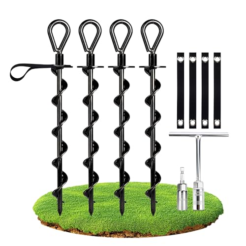 36cm Ground Anchor, Steel Screw On Pegs, Heavy Duty Ground Anchors for Trampoline, Tents, Swings and Camping, Rustproof Tent Pegs for Outdoor Fixing,4