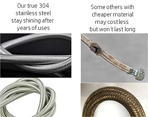 2-Pack Premium Stainless Steel Washing Machine Hoses - 5 FT No-Lead Burst Proof Water Inlet Supply Lines - Universal Connection - 10 Year Warranty - Thumbnail 4