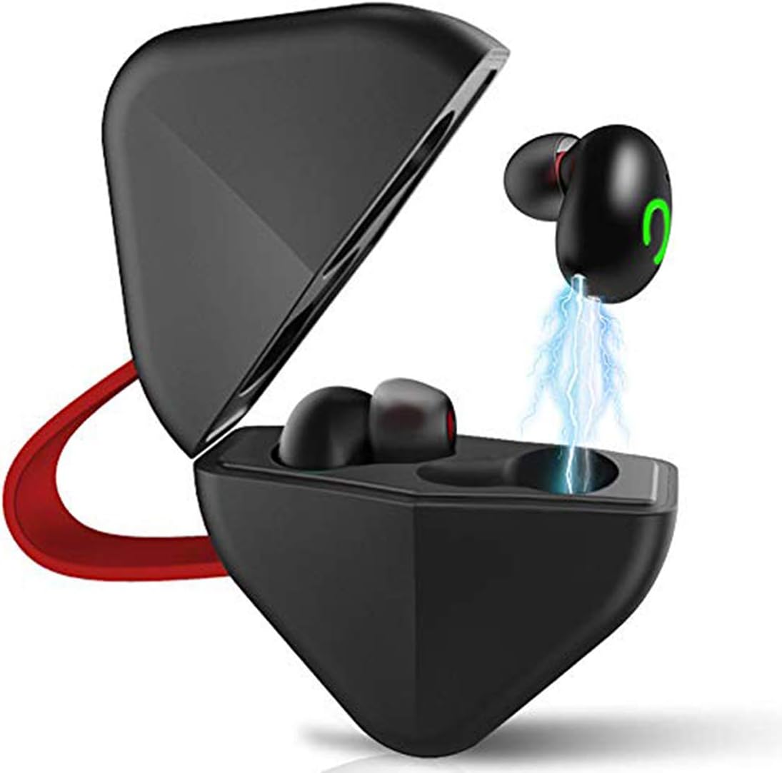 Hieha True Wireless Earbuds Bluetooth 5.0 Ipx7 Waterproof Built in Mic in-Ear Headphones with Deep Bass Hi-Fi Sound Charging Case Noise Cancelling Earphones for Sport Running,Black