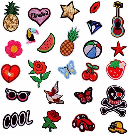 Iron on Patches, 25 Pcs Assorted Size Embroidered Applique Sequin Decoration DIY Sew On Patch for clothing, jackets, jeans, backpacks, Handbag, Shoes