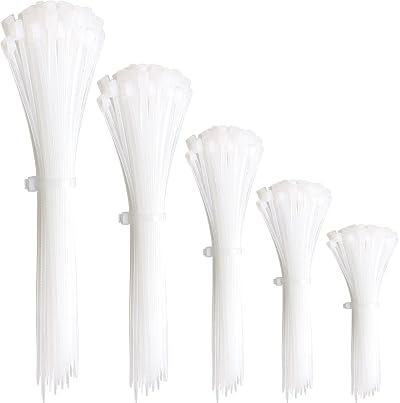 Oksdown 300 Pcs White Nylon Cable Ties Mixed Pack 100-300mm 2.5-3.6mm